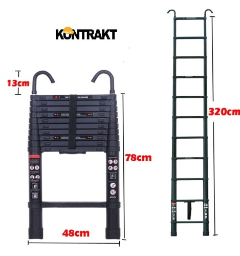 Drabina KONTRAKT aluminiowa teleskopowo składana 3,2m haki gratis