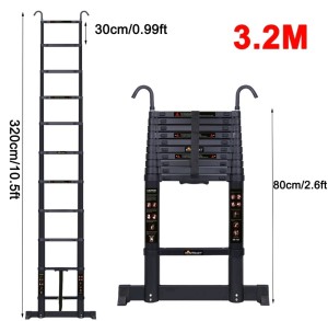 Drabina KONTRAKT wzmacniana aluminiowa teleskopowa 3,20 m + STABILIZATOR haki gratis