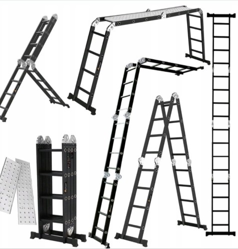 Drabina KONTRAKT aluminiowa 4x4 5,60m wzmocniona wielofunkcyjna składana + podest